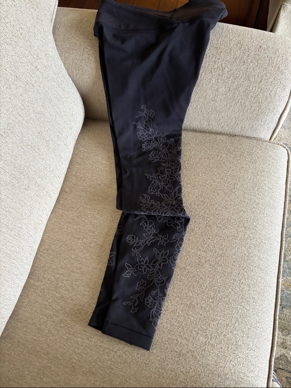 lululemon athletica Black Leggings with Subtle Floral Print